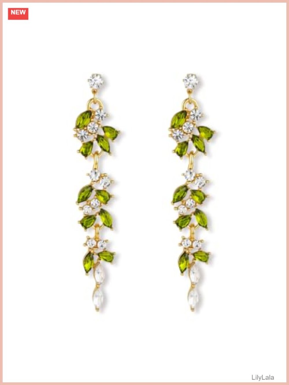 14K Gold Plated Peridot Green Leaf Long Dangle Earrings for Women